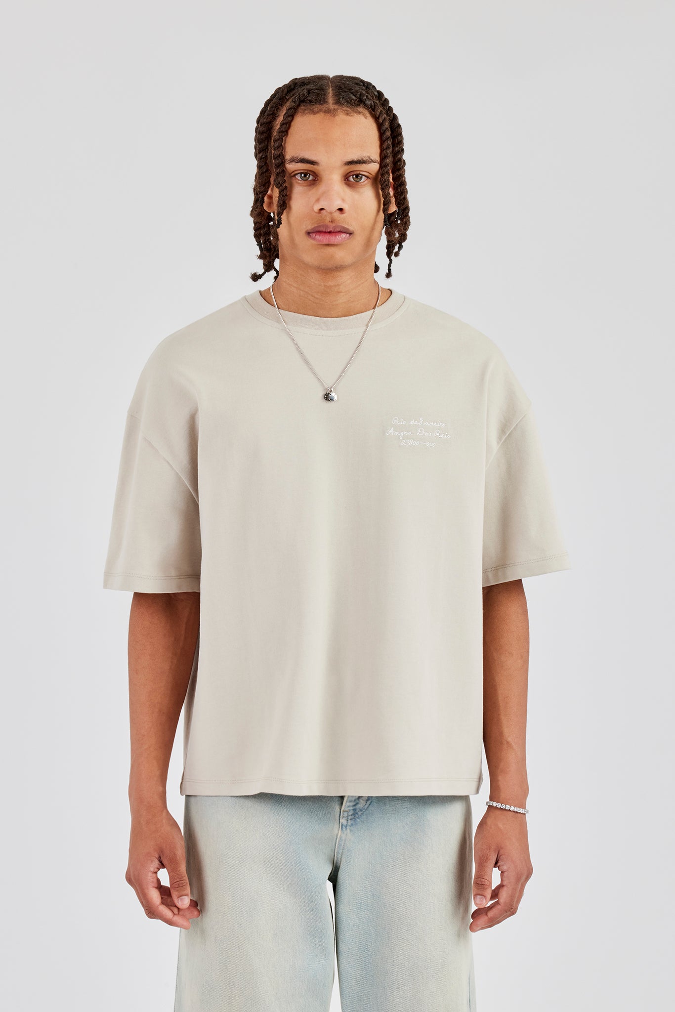 Oversized Washed Text T-Shirt - Washed Stone